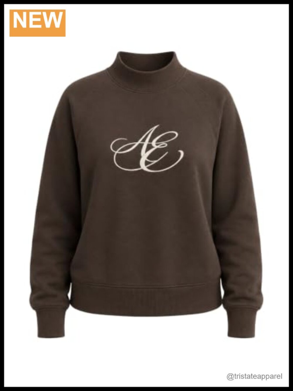 Boxy Mock Neck Sweatshirt Embroidered Pullover Long Sleeve Casual